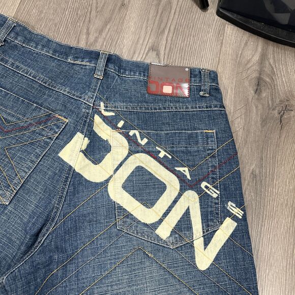 Vintage Don Blue Denim Shorts Men’s Embroidered Baggy Y2K Size 34 - Picture 3 of 9
